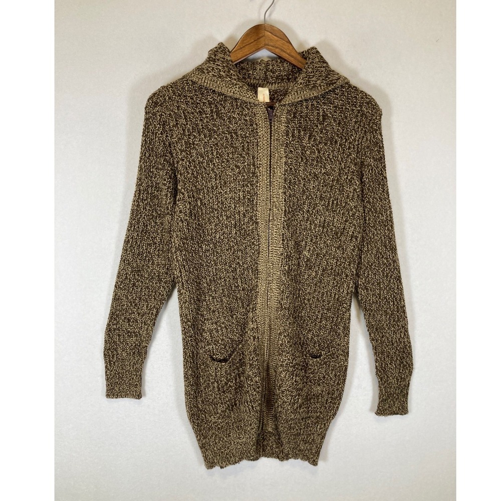 Earthy Cabin No Boundaries Women L Brown Marled Chunky‎ Zip Up Hooded Cardigan
